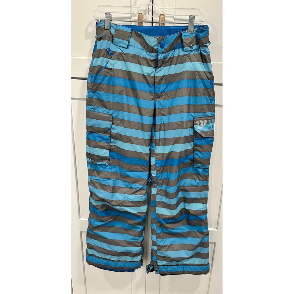 Kids BURTON Snowboard Ski Pants L 14/16 Blue Grey‎ Stripe Dryride Insulated